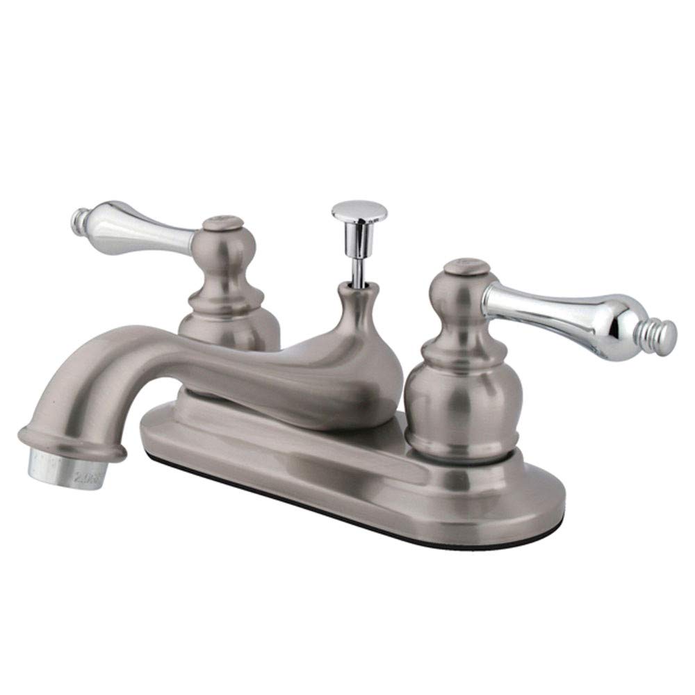 Kingston Brass Gkb607Al Restoration 4-Inch Centerset Lavatory Faucet With Retail Pop-Up, Brushed Nickel With Chrome Trim