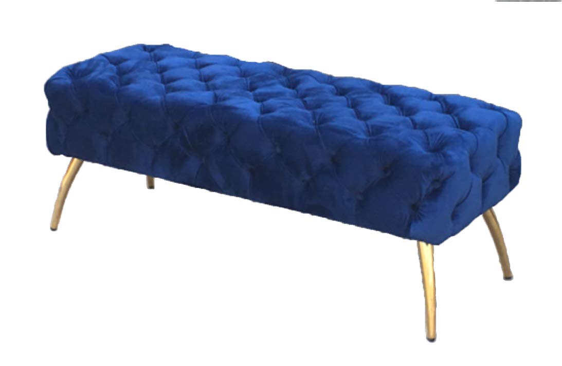Hi-Line Gift Ltd 96141-NB Navy Blue & Gold Button-Tufted Velvet Bench