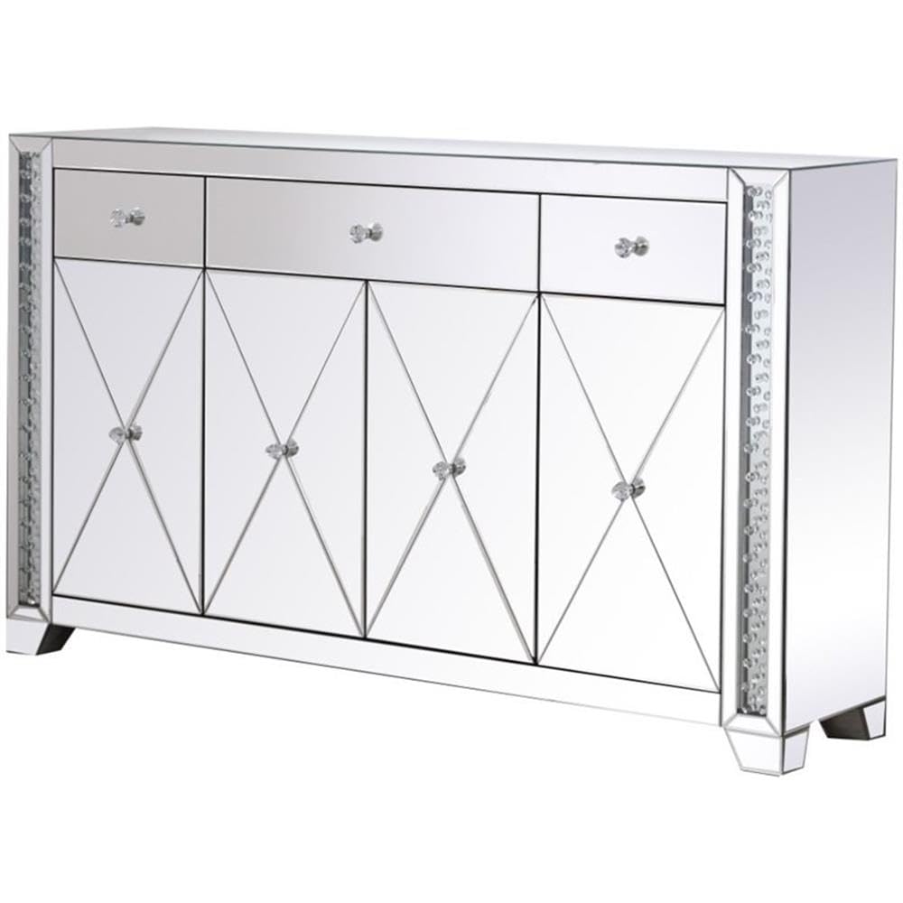 Elegant Decor Modern 4 Door 60 Clear Crystal Mirrored Sideboard