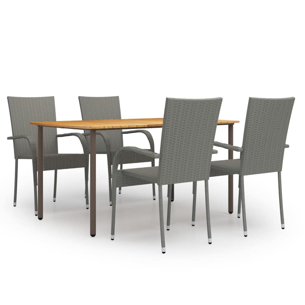 vidaXL 5 Piece Garden Dining Set Poly Rattan Gray