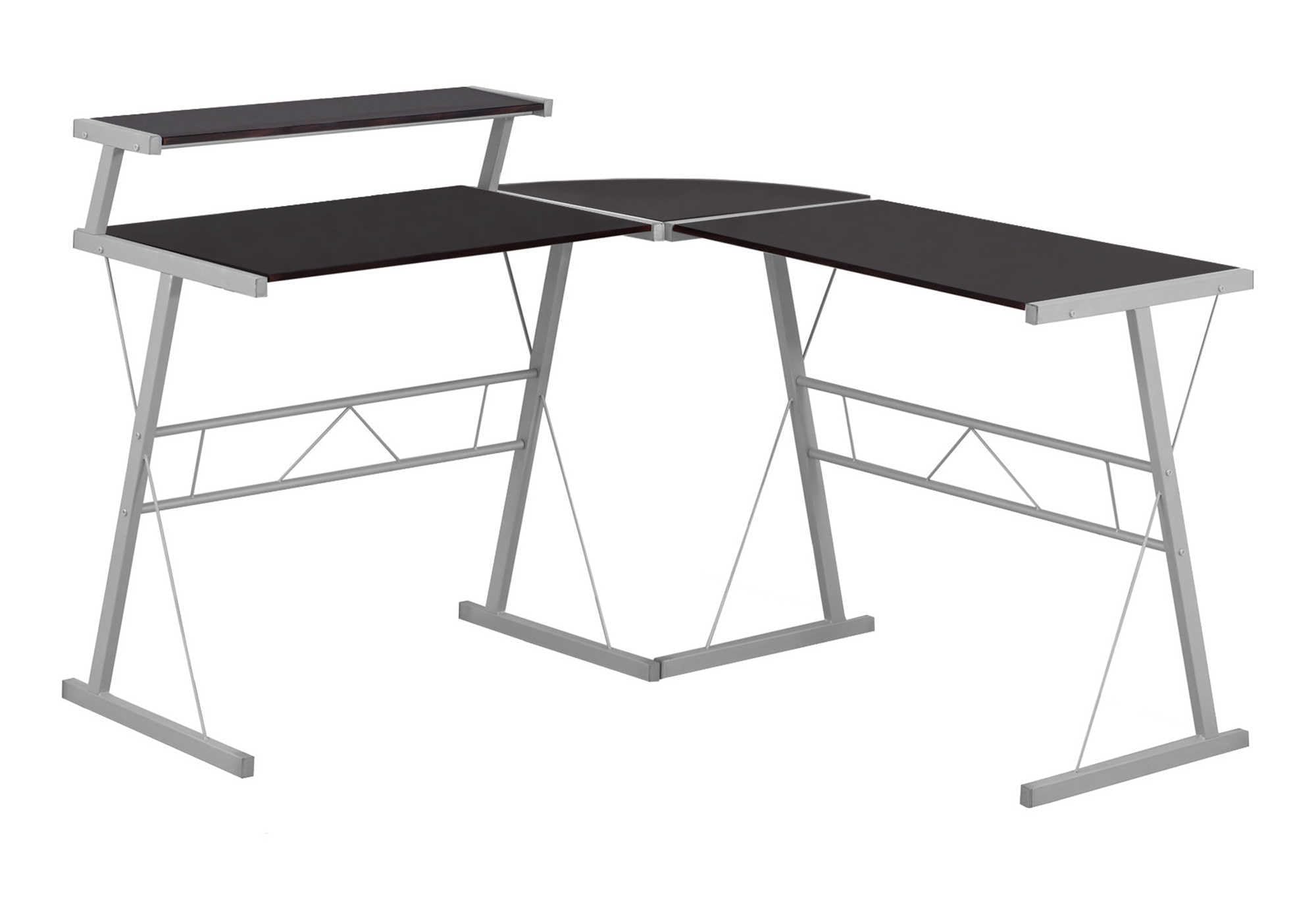 Computer Desk, Home Office, Corner, L Shape, Work, Laptop, Metal, Laminate, Brown, Grey, Contemporary, Modern