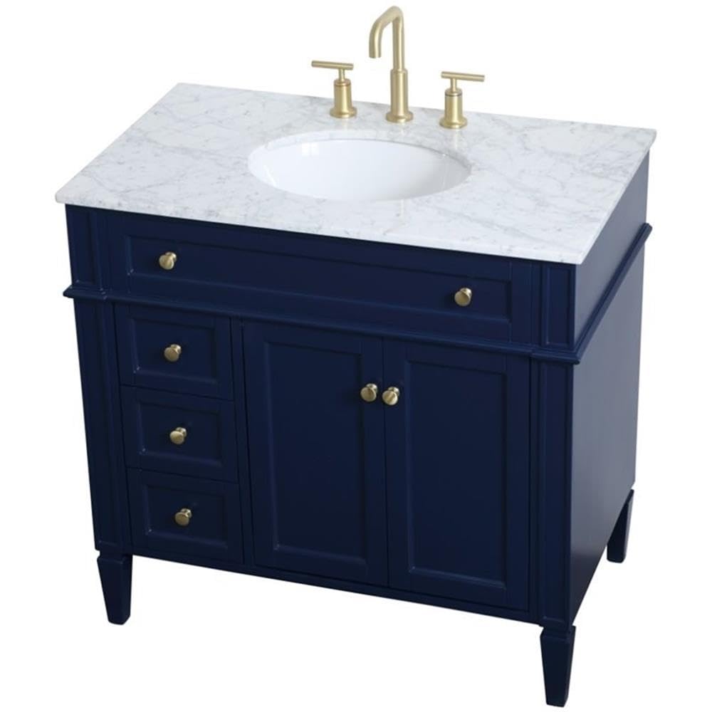 Elegant Decor Williams 36' Single Marble Top Bathroom Vanity In Blue