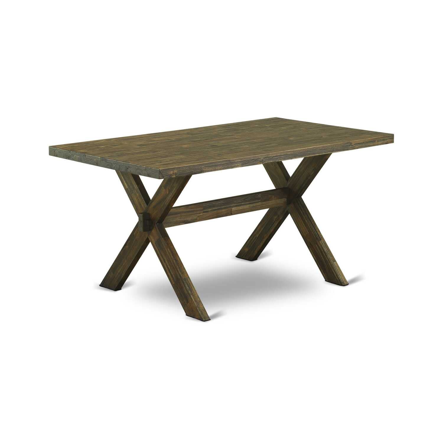 East West Furniture X776MZN32-5 5-Pc Dining Room Table Set Includes a Wooden Table and 4 Light Beige Linen Fabric Upholstered Chairs with Stylish Back - Distressed Jacobean Finish