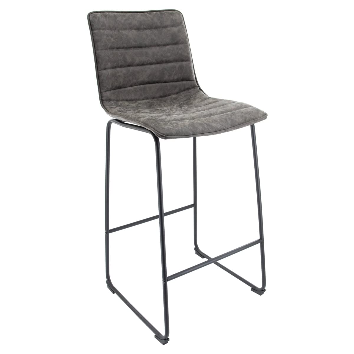 Leisuremod Brooklyn 29.9 Modern Leather Bar Stool Kitchen Island Stools With Black Iron Base & Footrest Set Of 2 (Grey)