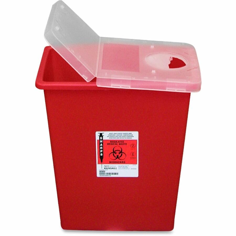 Covidien Kendall Sharps Containers with Hinged Lid - 8 gal Capacity - 17.5 Height x 15.5??Width x 11??Depth - Red - 1 Each