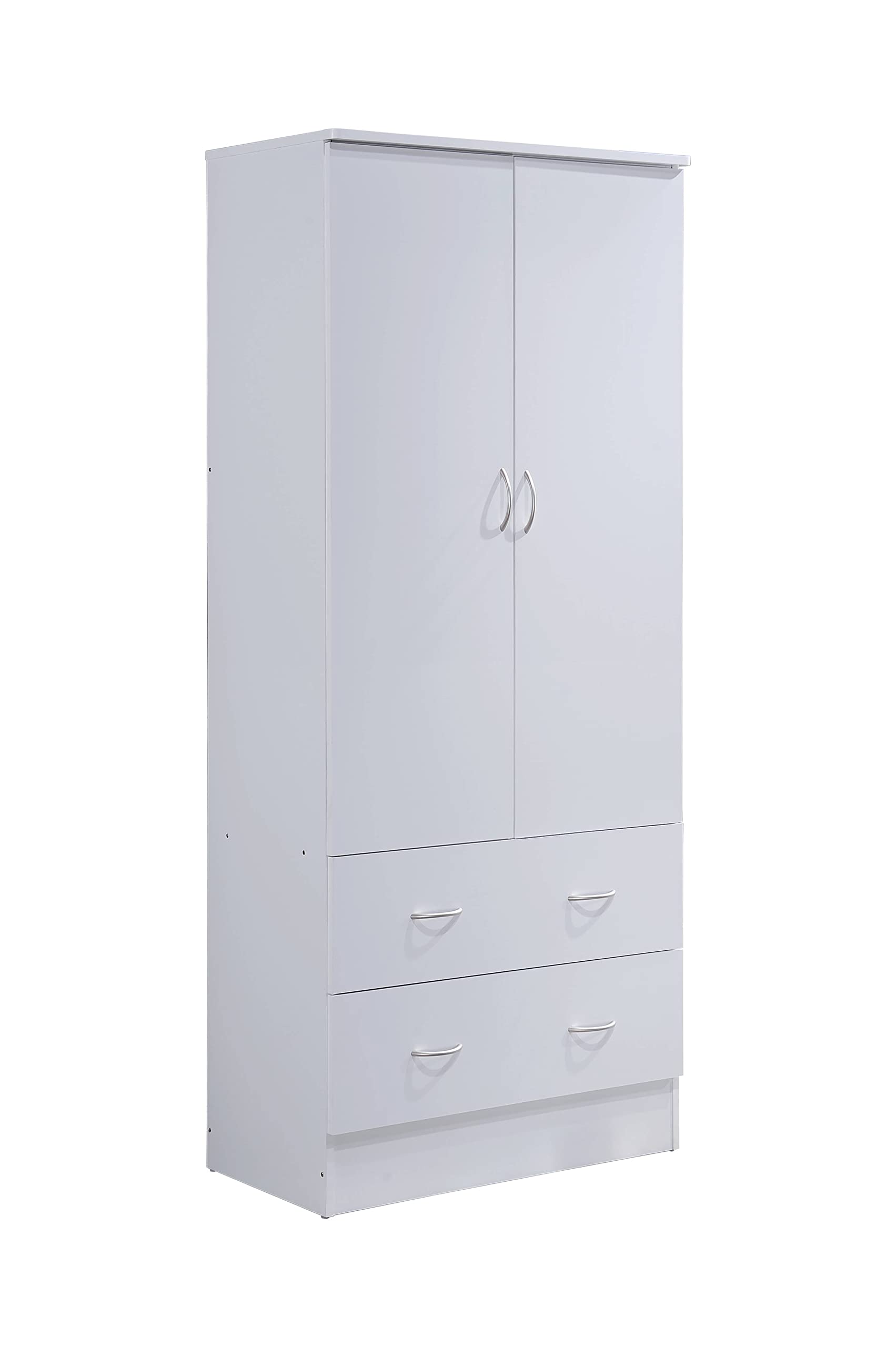 Hodedah 2-Door Armoire with 2-Drawers and Clothing Rod in White