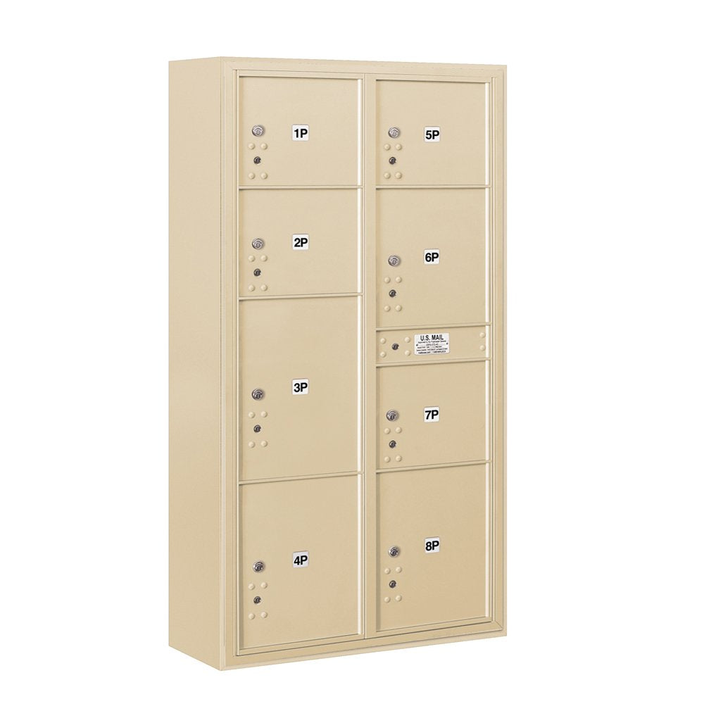 Maximum Height Surface Mounted 4C Horizontal Parcel Locker with 8 Parcel Lockers in Sandstone with USPS Access