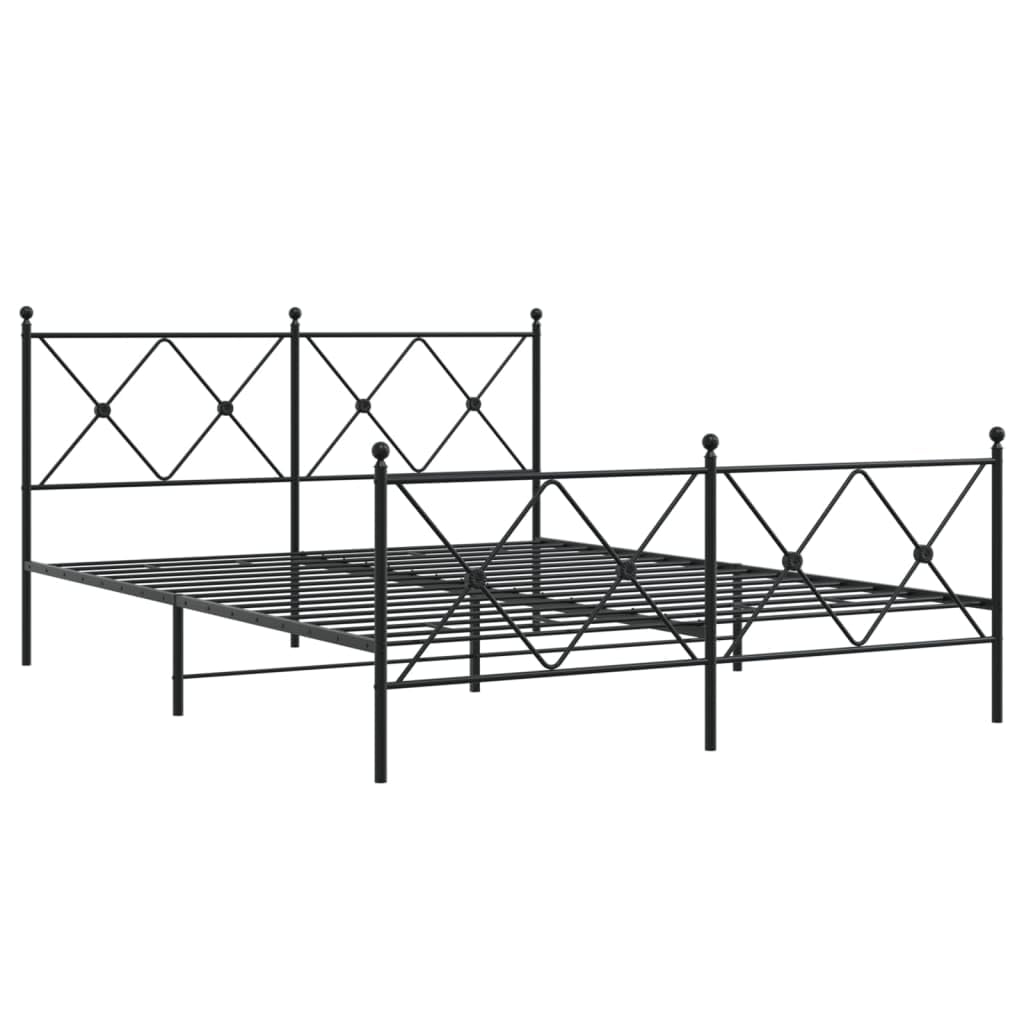 vidaXL Metal Bed Frame with Headboard and Footboard Black 59.1x78.7"