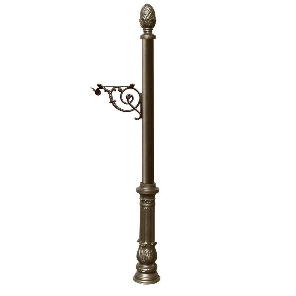 Lewiston Post only, with support bracket, decorative ornate base and pineapple finial , Bronze