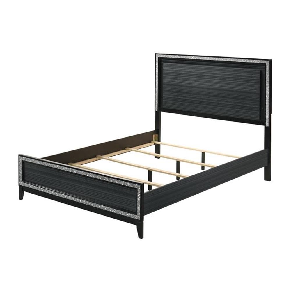 Queen Bed, LED & Weathered Black Finish
