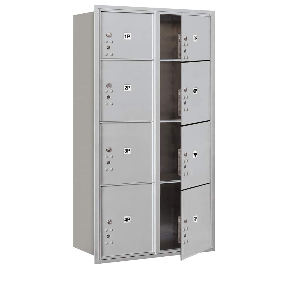 Maximum Height Recessed Mounted 4C Horizontal Parcel Locker with 8 Parcel Lockers in Aluminum with USPS Access - Front Loading