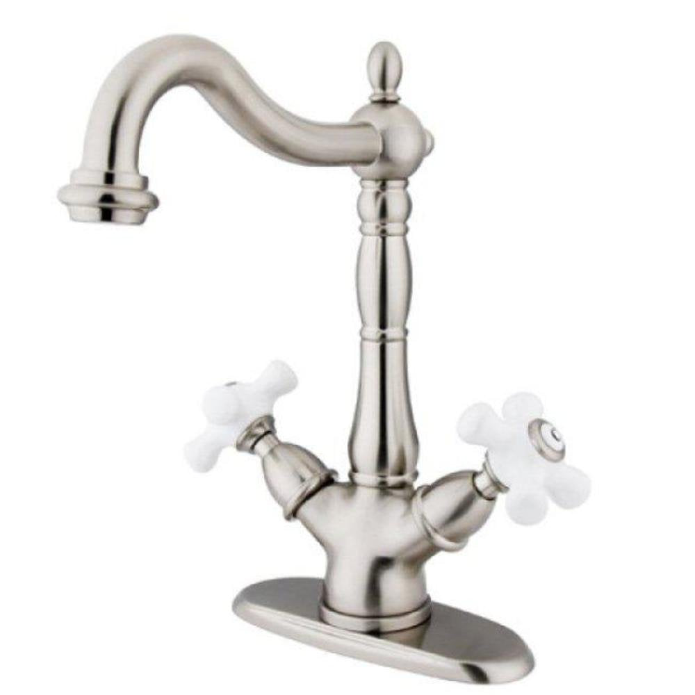 Kingston Brass Ks1498Px Heritage 4 Plate Vessel Sink Faucet Without Pop-Up Rod, Brushed Nickel