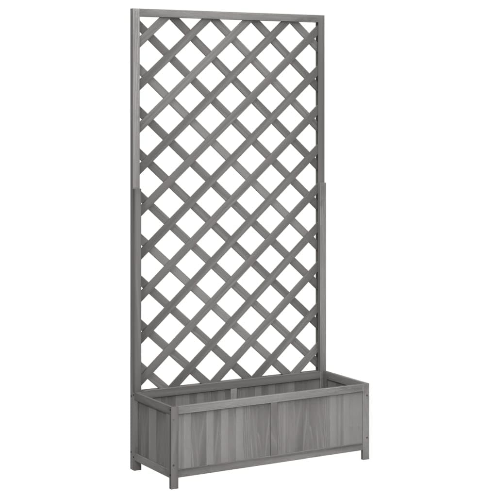 vidaXL Planter with Trellis Gray Solid Wood Fir