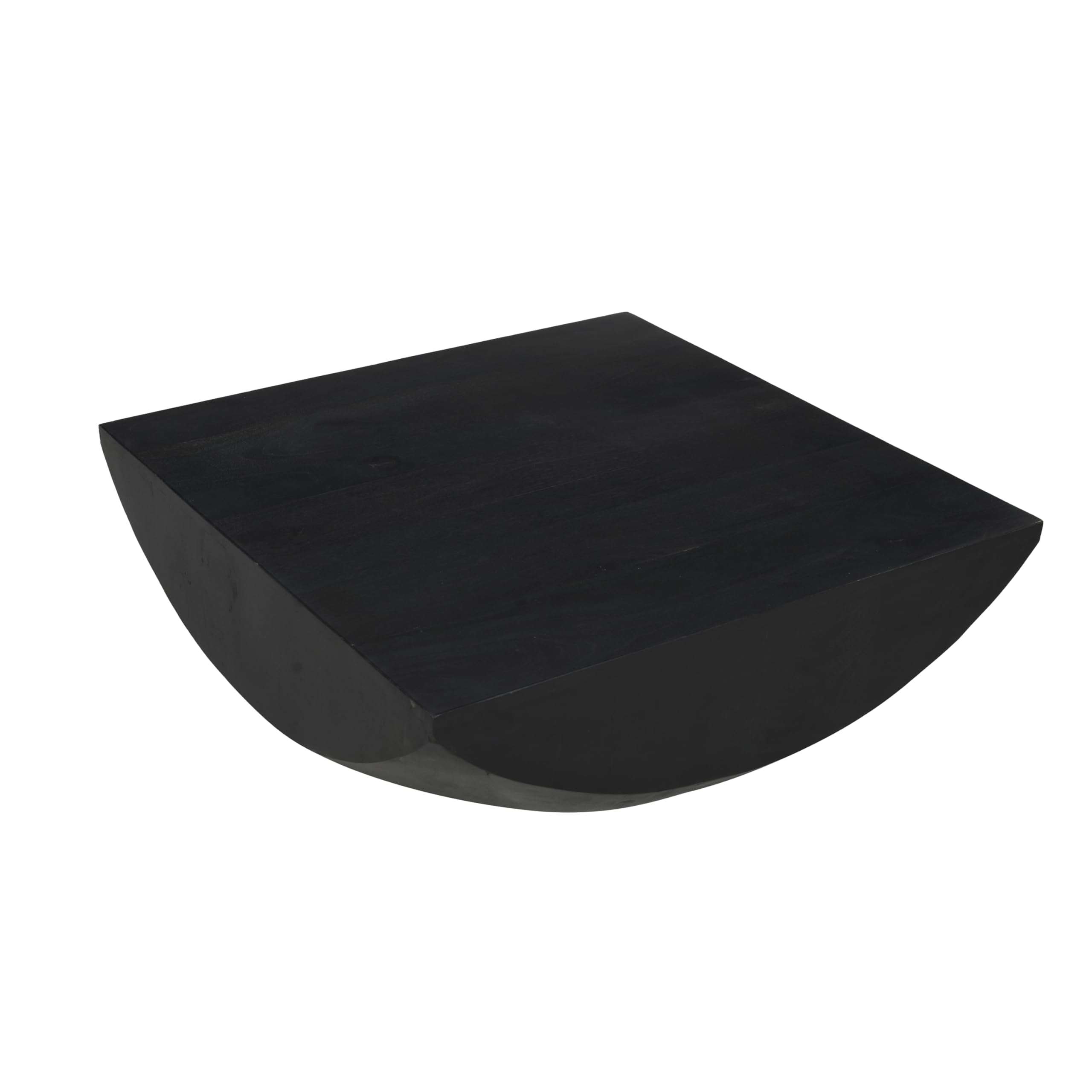 Joanie Coffee Table | 36 Square Top | Handcrafted Matte Black Mango Wood | Rounded Drum Base