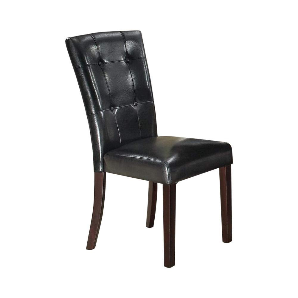Dining Side Chair Set of 2, Button Tufted Black Faux Leather Upholstery