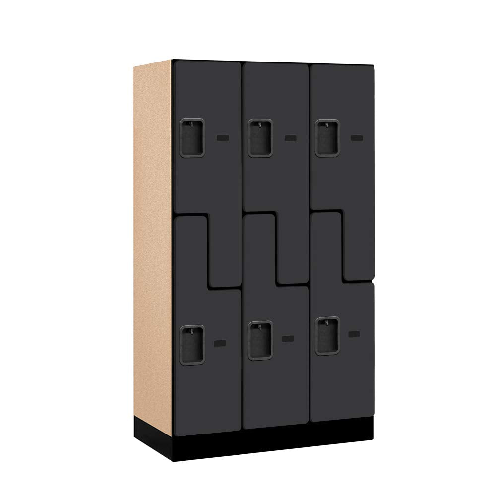 12 Wide Double Tier S Style Designer Wood Locker - 3 Wide - 5 Feet High - 18 Inches Deep - Black