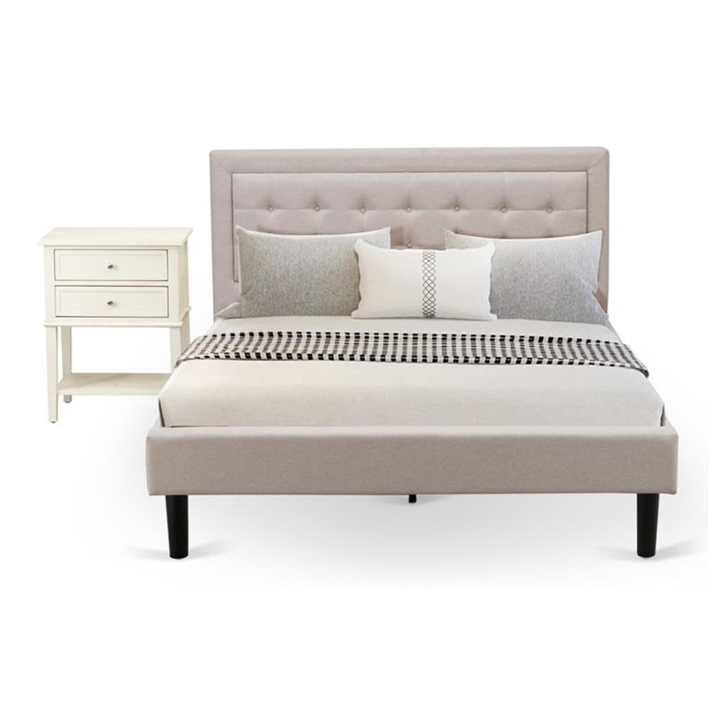 FN08Q-1VL0C 2-Piece Fannin Queen Bedroom Set with 1 Queen Bedframe and a Small End Table - Reliable and Sturdy Manufacturing - Mist Beige Linen Fabric