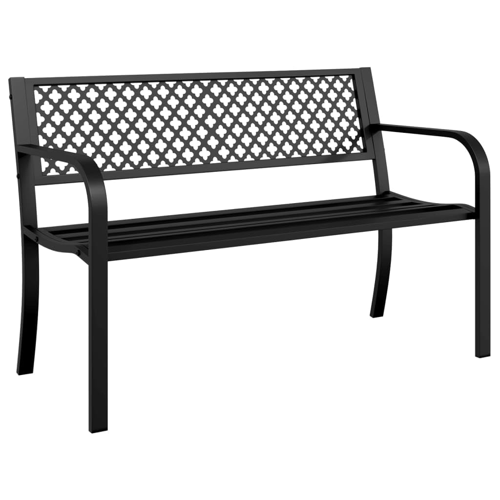 Vidaxl 46.9' Black Powder-Coated Steel Garden Bench - Outdoor Patio Seating With Armrests, Easy Assembly For Garden/Patio