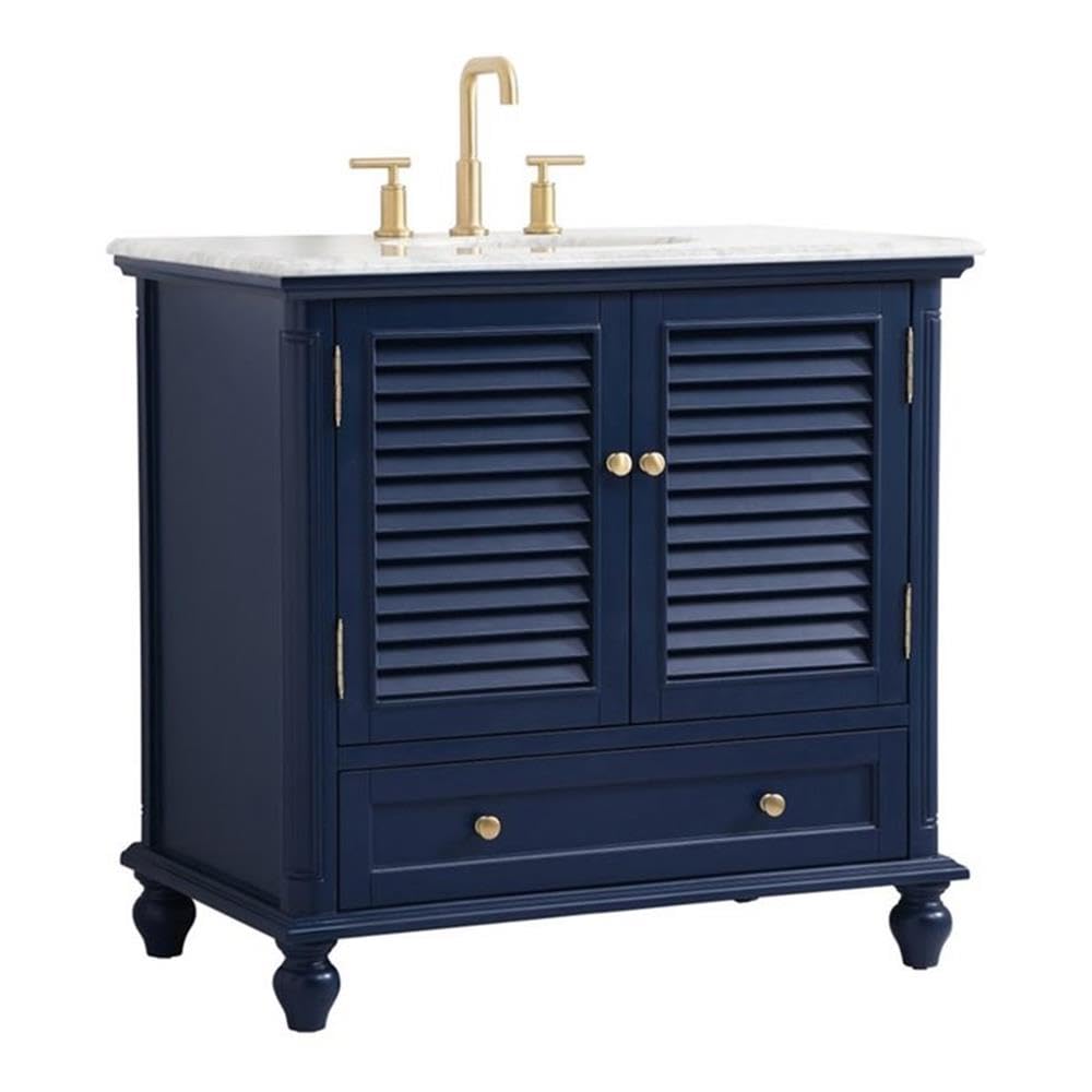 Elegant Decor Rhodes 36 Coastal Solid Wood Single Bathroom Vanity In Blue