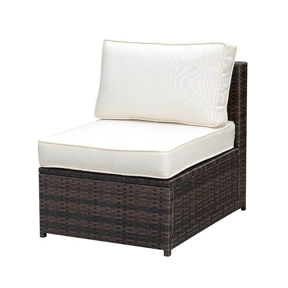 Aluminum Frame Patio Side Chair With Cushioned Seating, Ivory & Espresso Brown