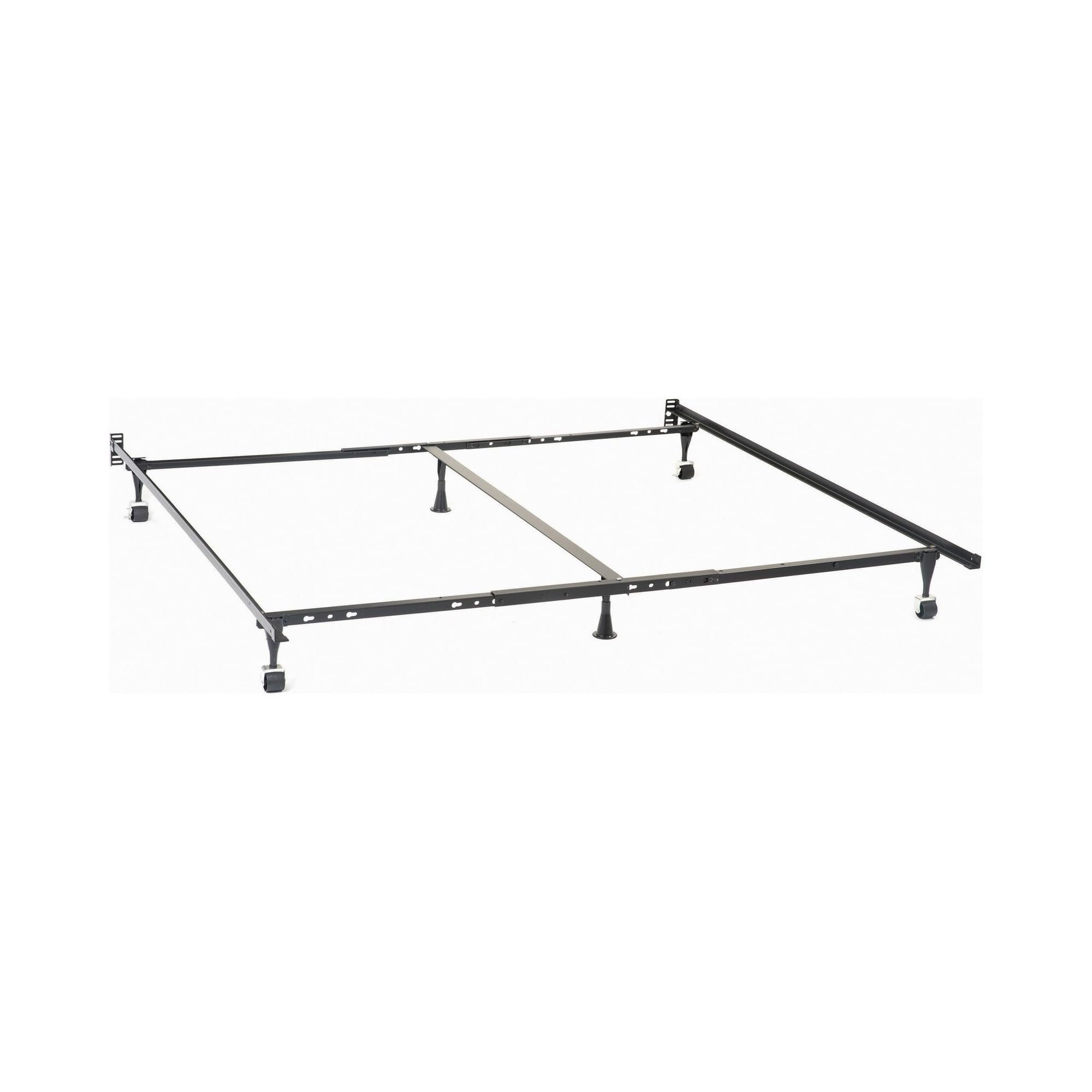 Akz Multisize Bed Frame for Q, K, CK, Six Metal Legs, Rolling Caster Wheels