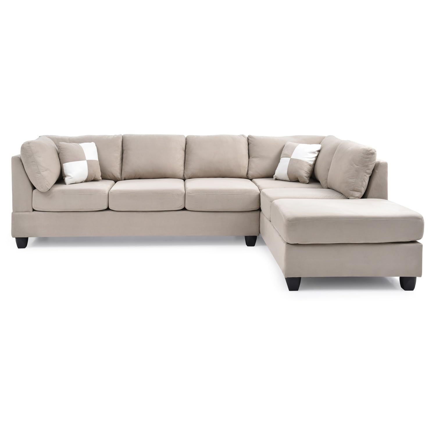 Malone 111 in. Vanilla Suede 4-Seater Sectional Sofa with 2-Throw Pillow
