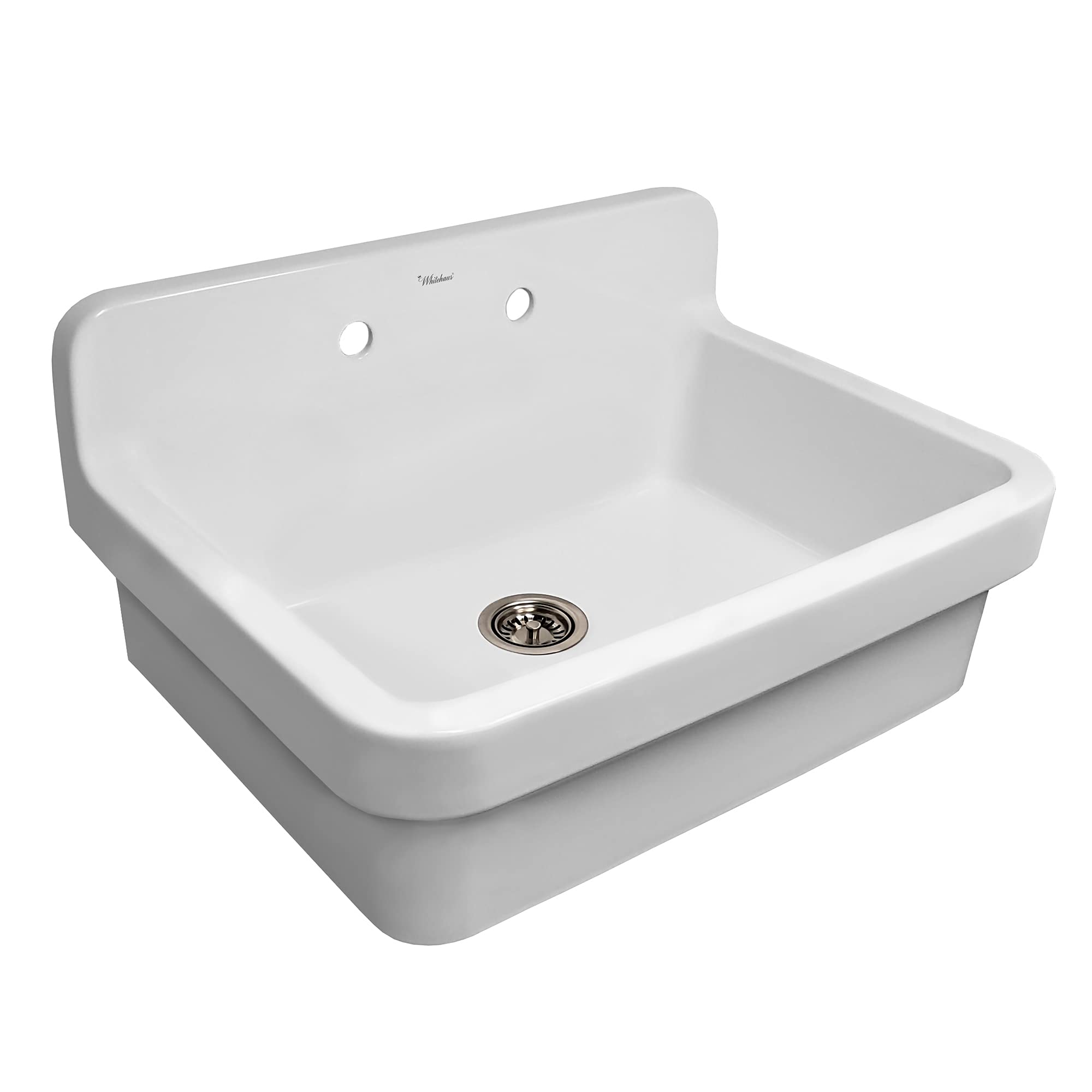 Old Fashioned Country Fireclay Utility Sink with High Backsplash - White