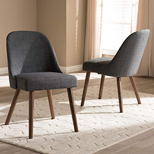 Baxton Studio Cody Mid-Century Modern Dark Grey Fabric Upholstered Walnut Finished Wood Dining Chair Set Qty 2/Mid-Century/Grey/