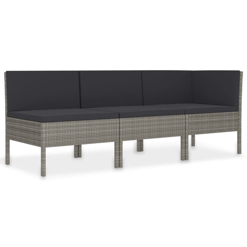 vidaXL 3 Piece Garden Lounge Set with Cushions Poly Rattan Gray