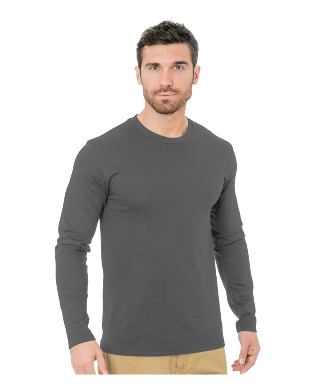 Bayside Unisex Fine Jersey Long Sleeve Crewneck T-Shirt - Charcoal, L