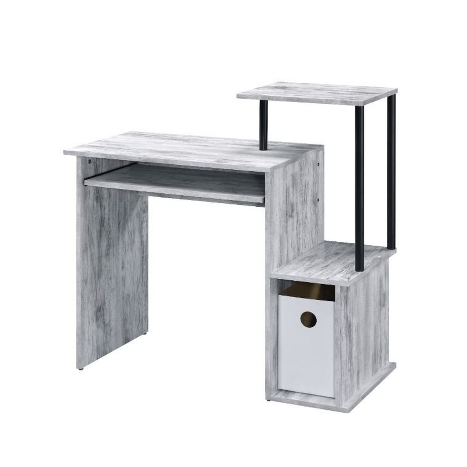 Computer Desk with Built In Bookshelf, Antique White and Black, Antique White and Black