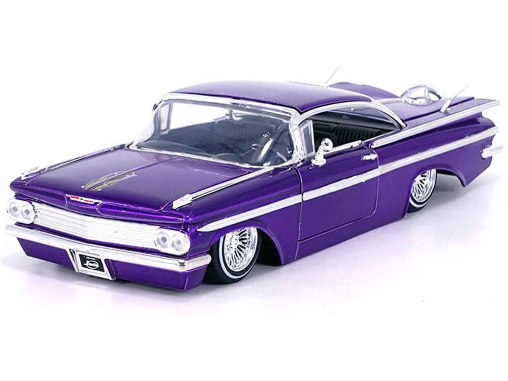1959 Chevrolet Impala Lowrider Candy Purple with Wire Wheels Street Low Series 1/24 Diecast Model Car by Jada