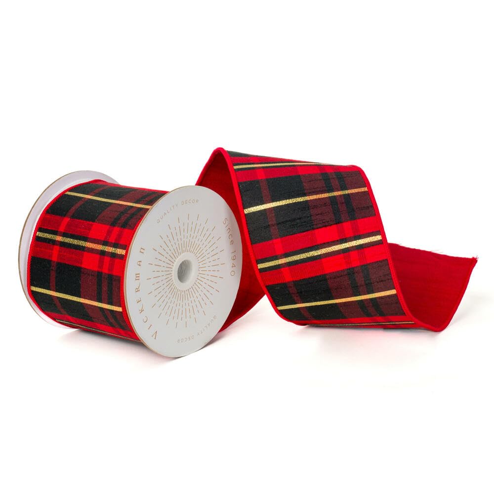 Casafoyer 4”x10yd Red Black Gold Plaid Red Dupion - (Pack Of 2)