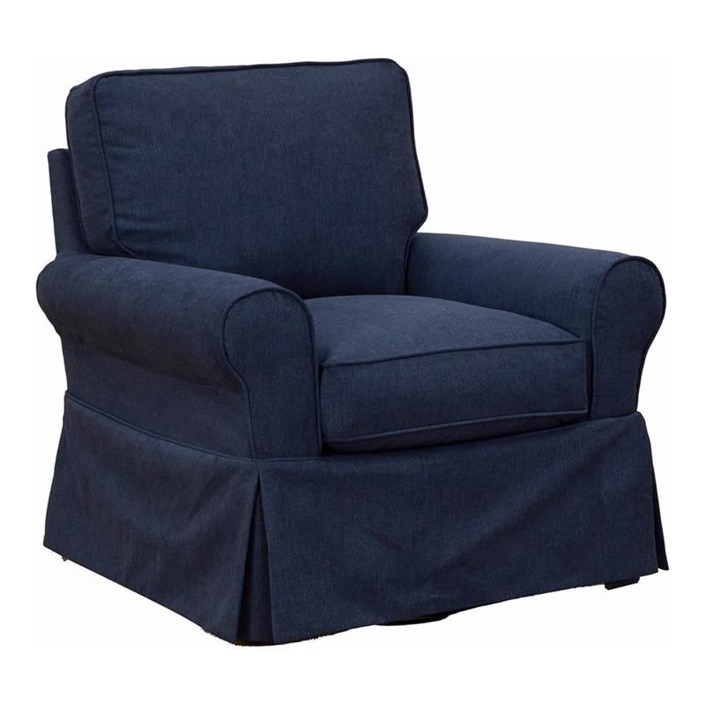 Sunset Trading Horizon Slipcovered Swivel Rocking Chair | Stain Resistant Performance Fabric | Navy Blue