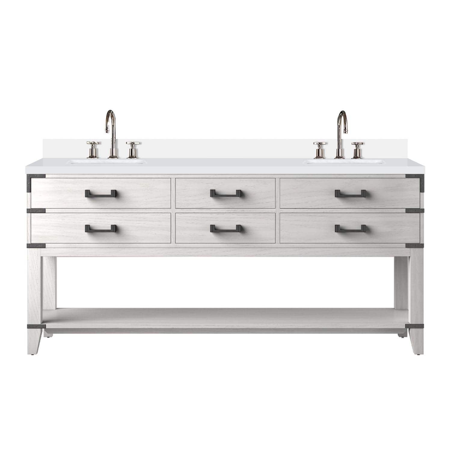 Norwalk 72 in W x 22 in D White Oak Double Bath Vanity, White Quartz Top, and Faucet Set