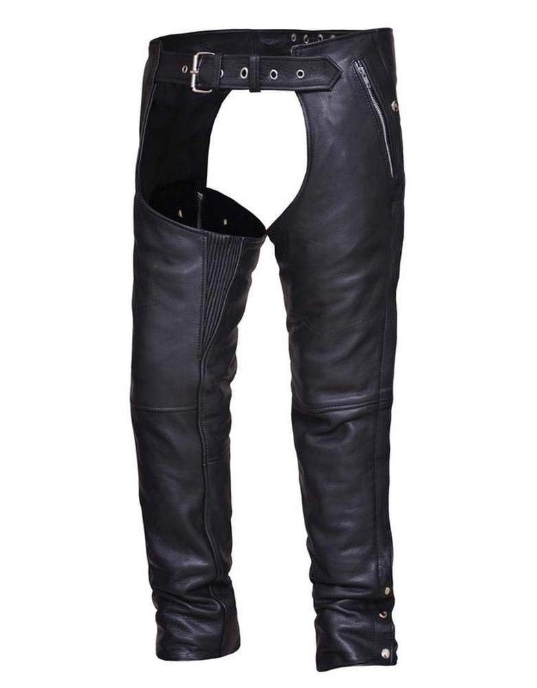 Unisex Naked Leather 4-Pocket Motorcycle Chaps,Black,Size - 4XL