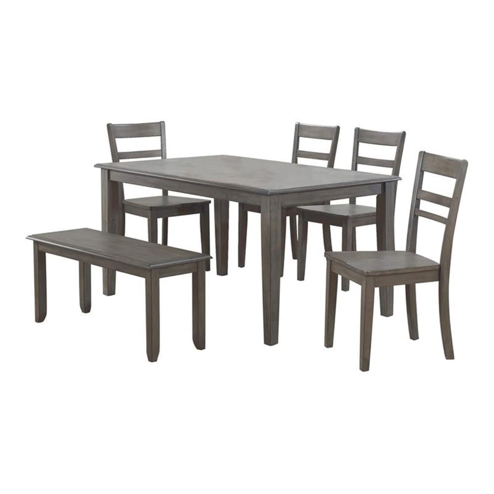 Sunset Trading Shades of Gray 6 Piece 60 Rectangular Dining Table Set | 4 Chairs | Bench | Seats 6"