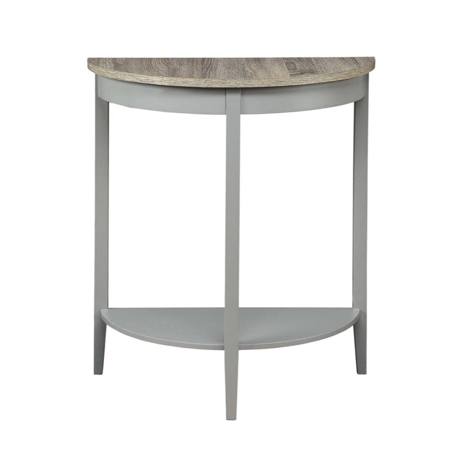 Wooden Half Moon Shaped Console Table with One Open Bottom Shelf, Oak Brown and Gray