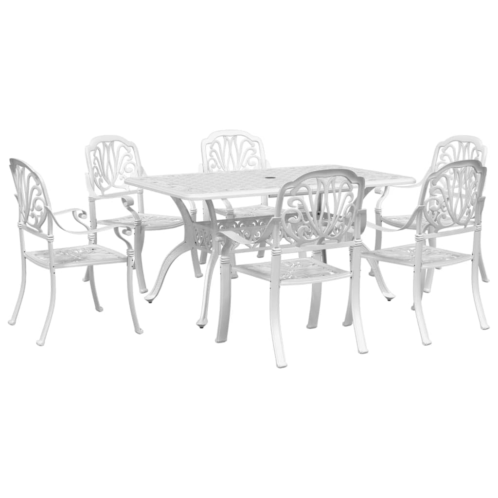 vidaXL 7 Piece Patio Dining Set White Cast Aluminum