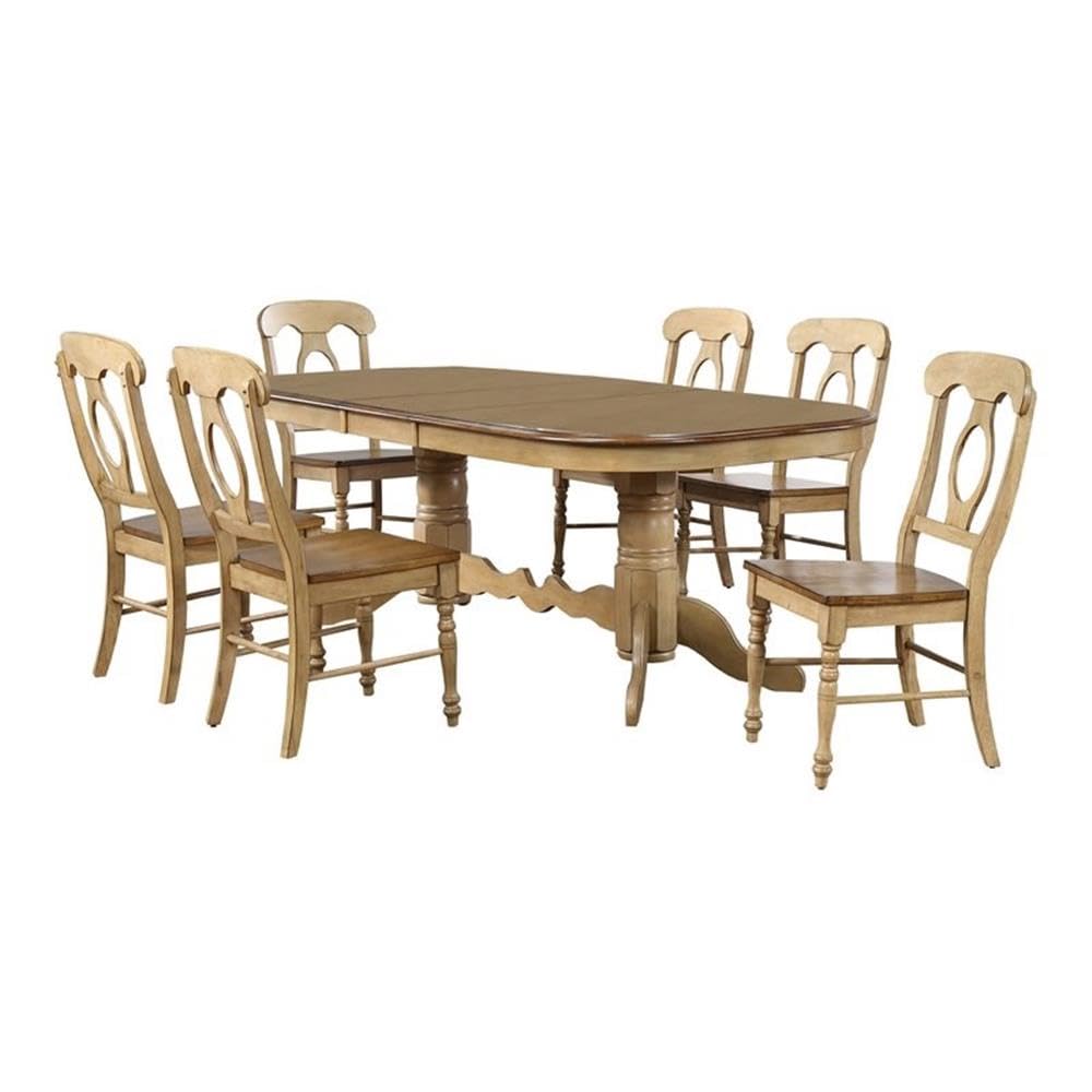 Sunset Trading Brook 7 Piece 96 Oval Extendable Dining Set with Napoleon Chairs | Double Pedestal Table | Seats 10"