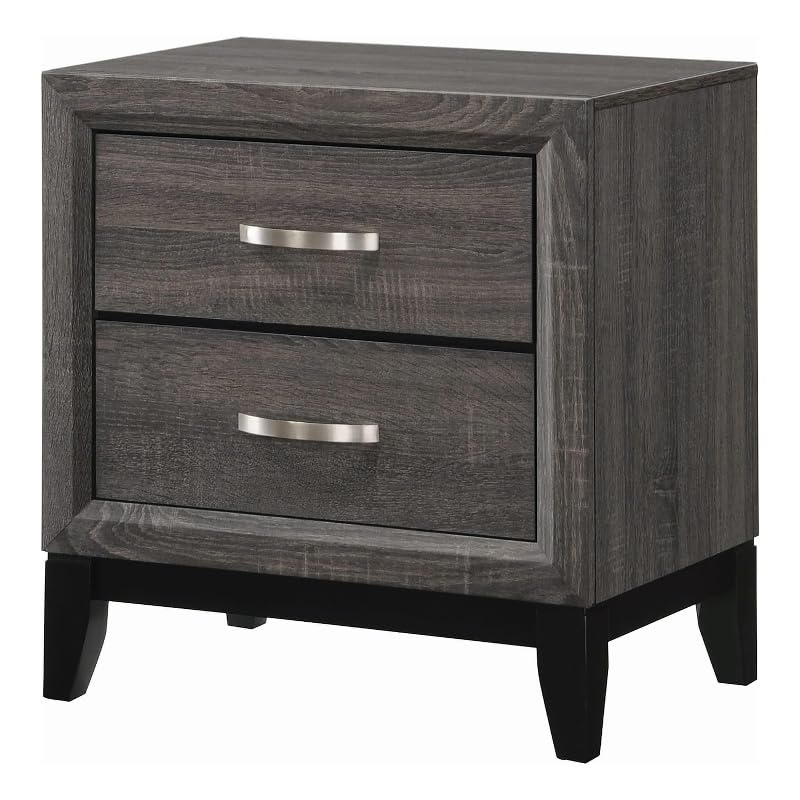 Benjara Wooden Nightstand With 2 Drawers And Chamfered Legs, Gray And Black