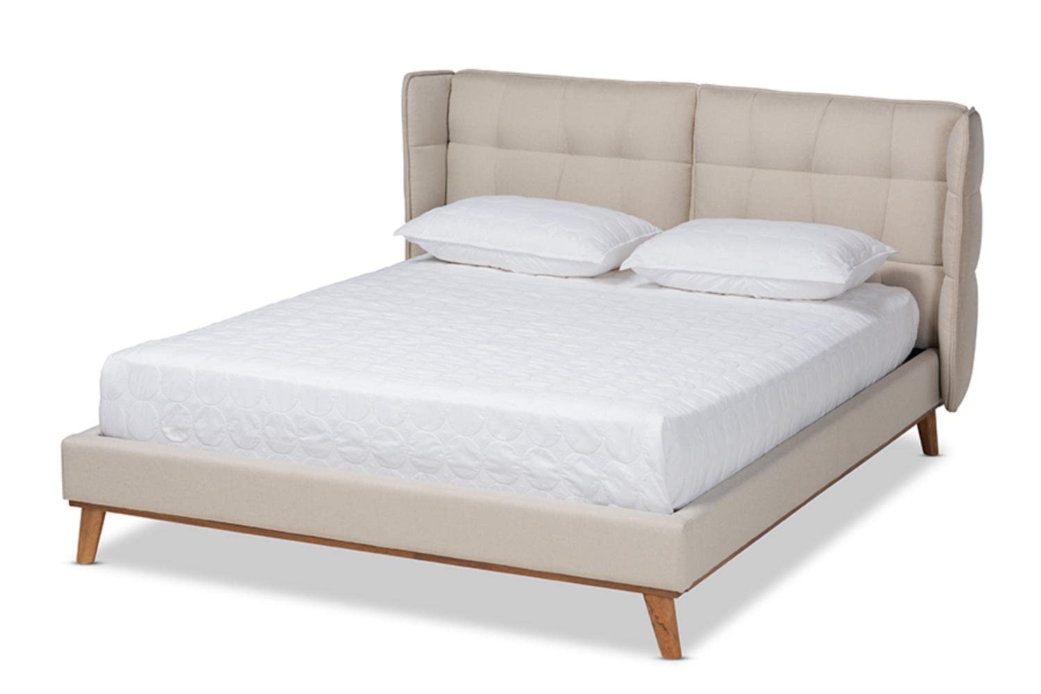 Baxton Studio Gretchen Modern And Contemporary Light Beige Fabric Upholstered And Walnut Brown Finished Wood Queen Size Platform
