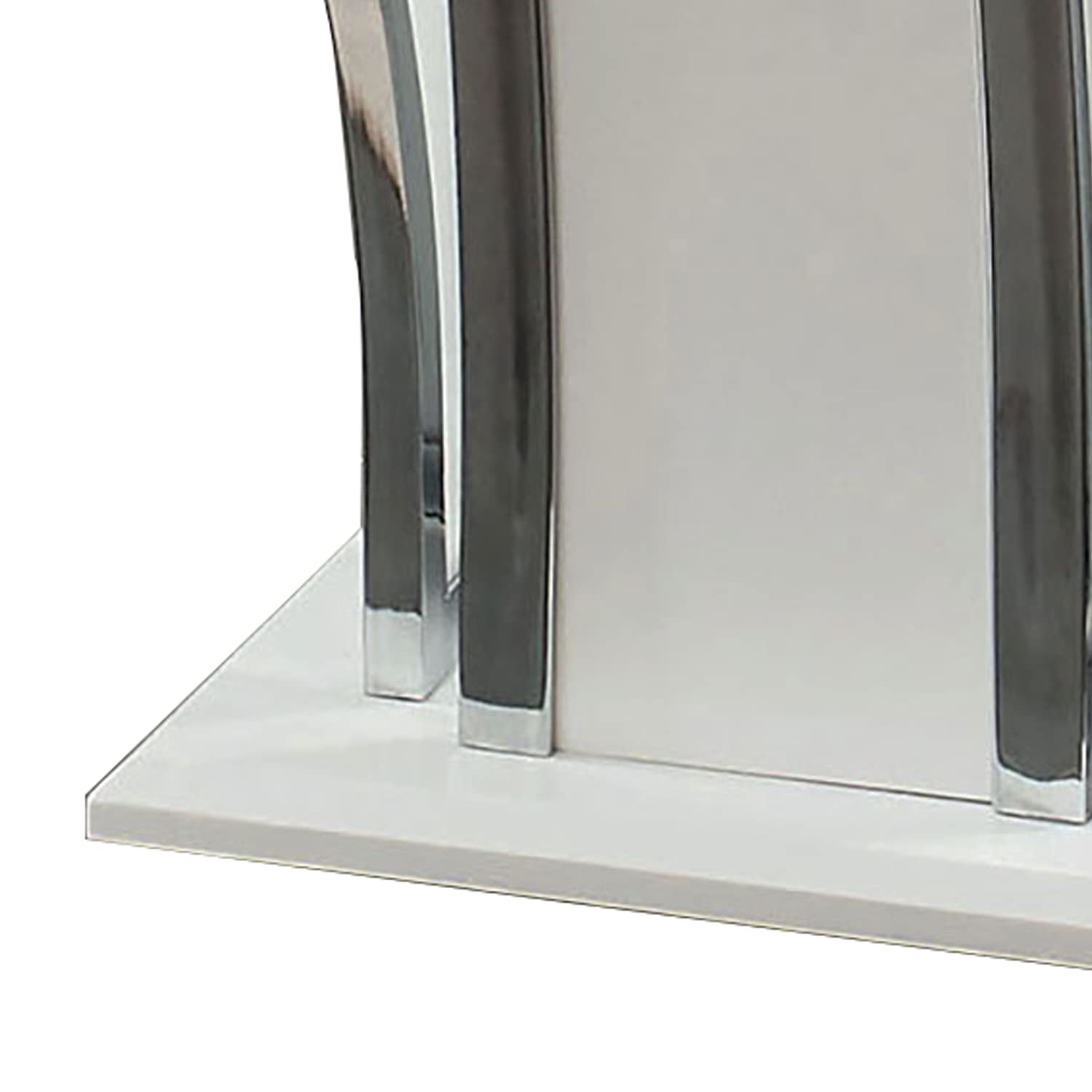 Benjara Chrome Trim Flared Base End Table With Glass Top, White And Silver