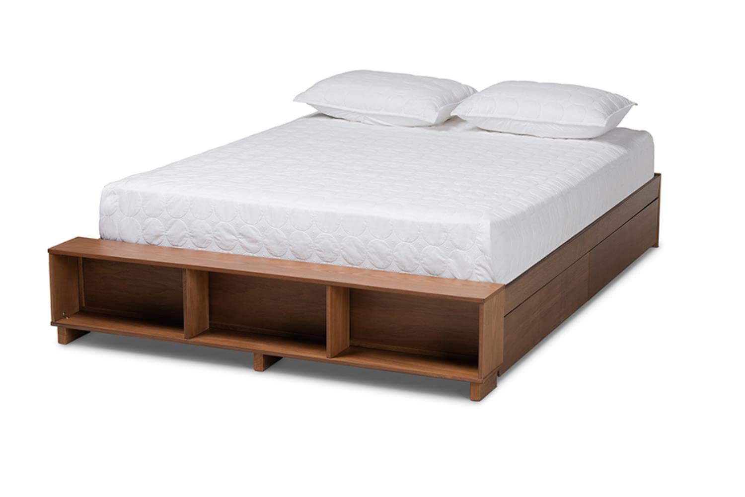 Baxton Studio Arthur Modern Rustic Ash Walnut Brown Finished Wood King Size Platform Bed With Built-In Shelves
