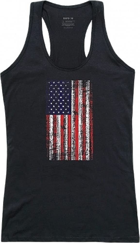 WomenGraphicTank,DistressedFlag,Black, XL
