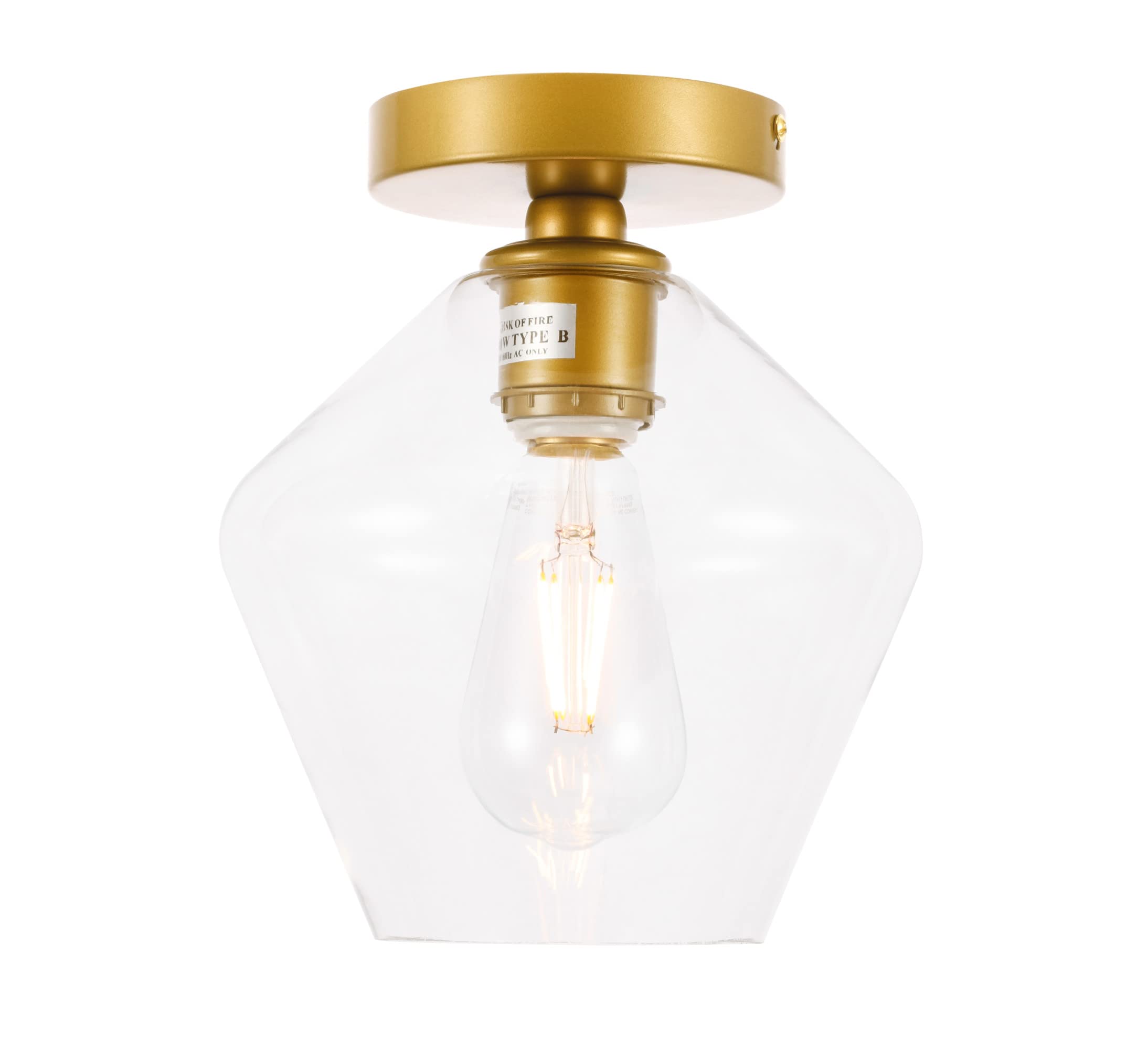 Living District Gene 1-Light Metal & Glass Flush Mount In Brass/Clear