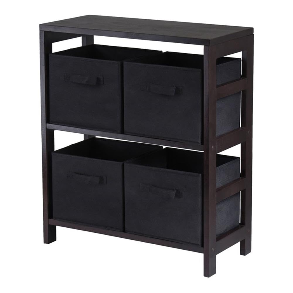 Capri 5-Pc Storage Shelf with 4 Foldable Fabric Baskets, Espresso and Black