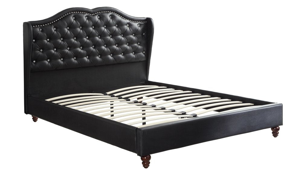 Magnificent Faux Leather Upholstered Queen Size Bed Black