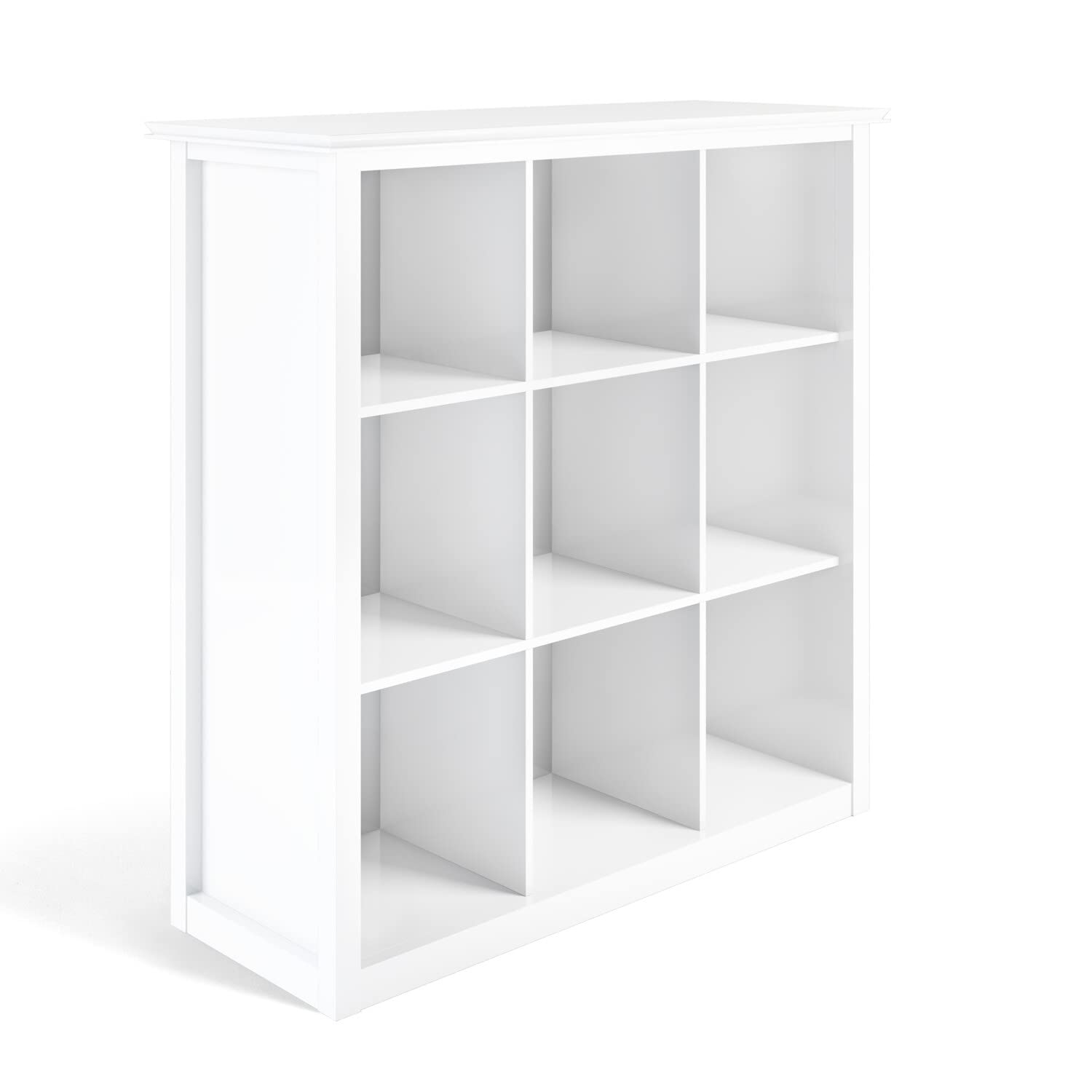 Simplihome Artisan Solid Wood 43 Inch Transitional 9 Cube Bookcase And Storage Unit In White, For The Living Room, Study Room An