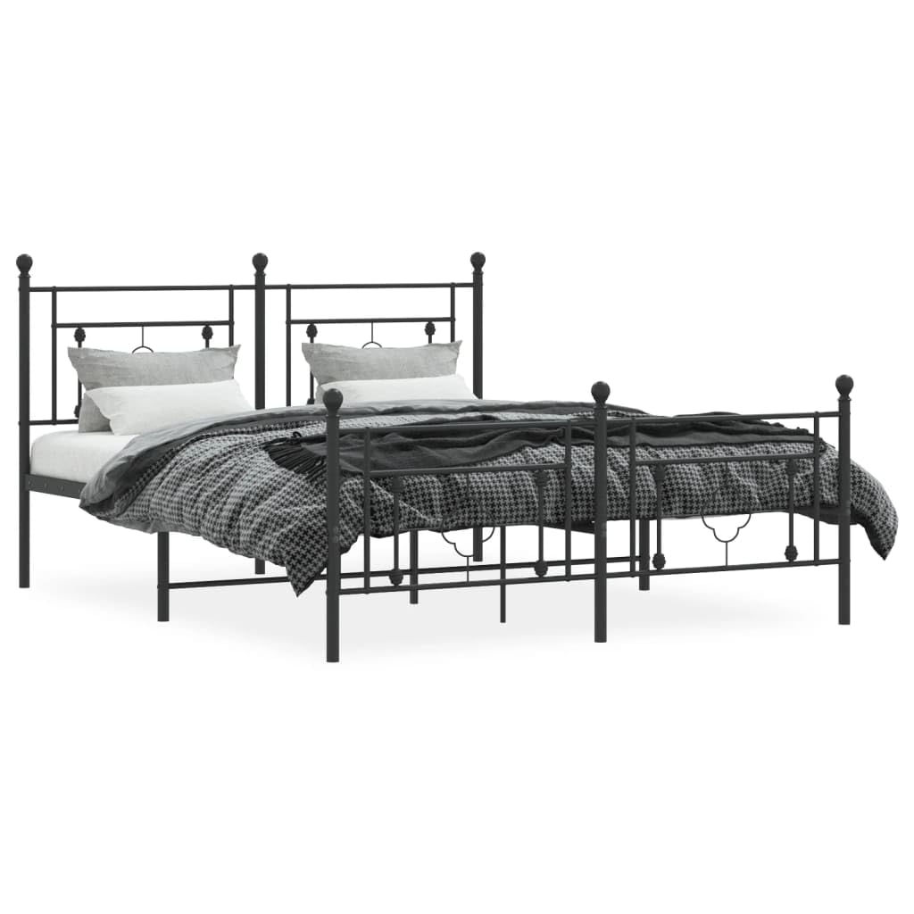 vidaXL Metal Bed Frame with Headboard and Footboard Black 59.1x78.7"